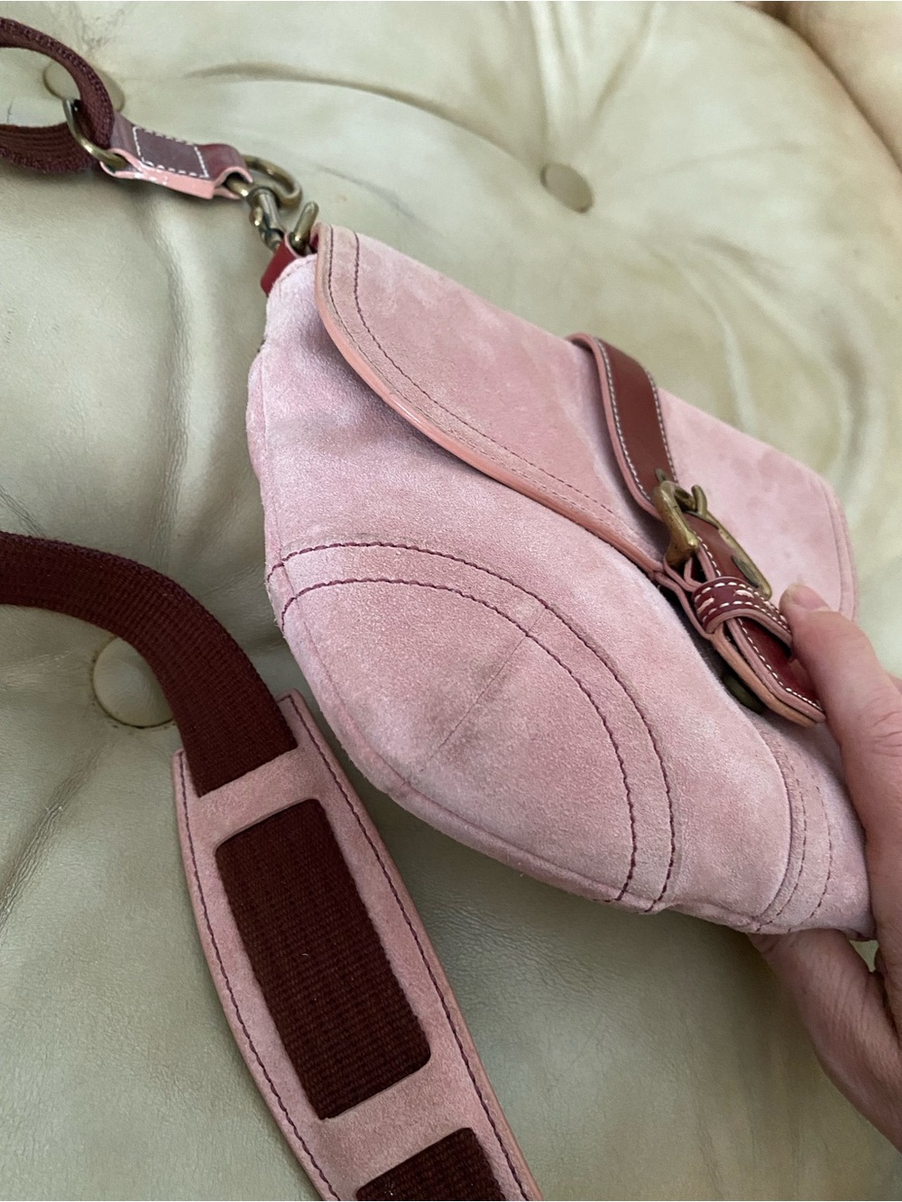 SALE! Authentic Coach Soho Pink Suede Crossbody Wide Strap Flap Leather - Picture 10 of 16